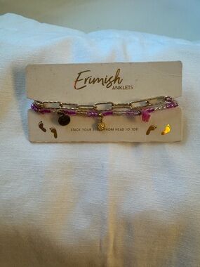 Erimish Pink Beaded & Gold Chain Anklet Set